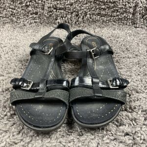 ECCO Black Leather T-Strap Wedge Sandals Orthotic Comfort Women's Size EU 39